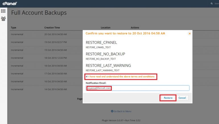 JetBackup – Restore my account from CPANEL