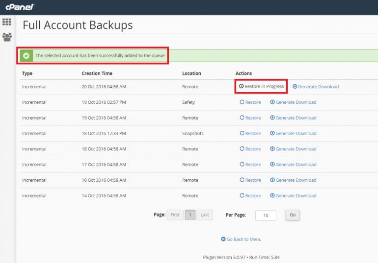 JetBackup – Restore my account from CPANEL