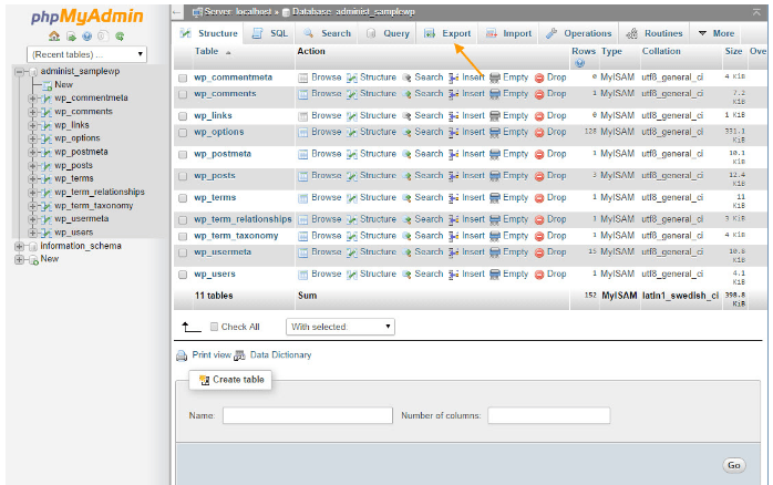 phpmyadmin restore database